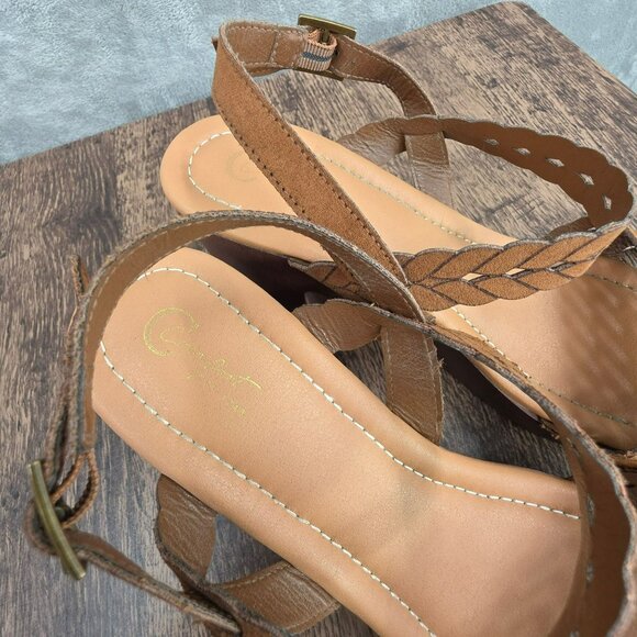 Cato Platform Block Heel Sandals 10 W Brown Faux Leather Strappy Ankle Boho Chic - Picture 3 of 14